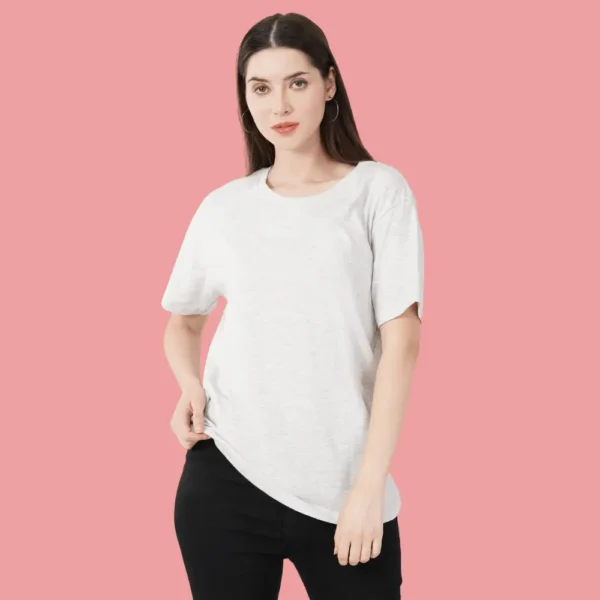 White HTR  Solid Women FreeSize Tees - Image 2