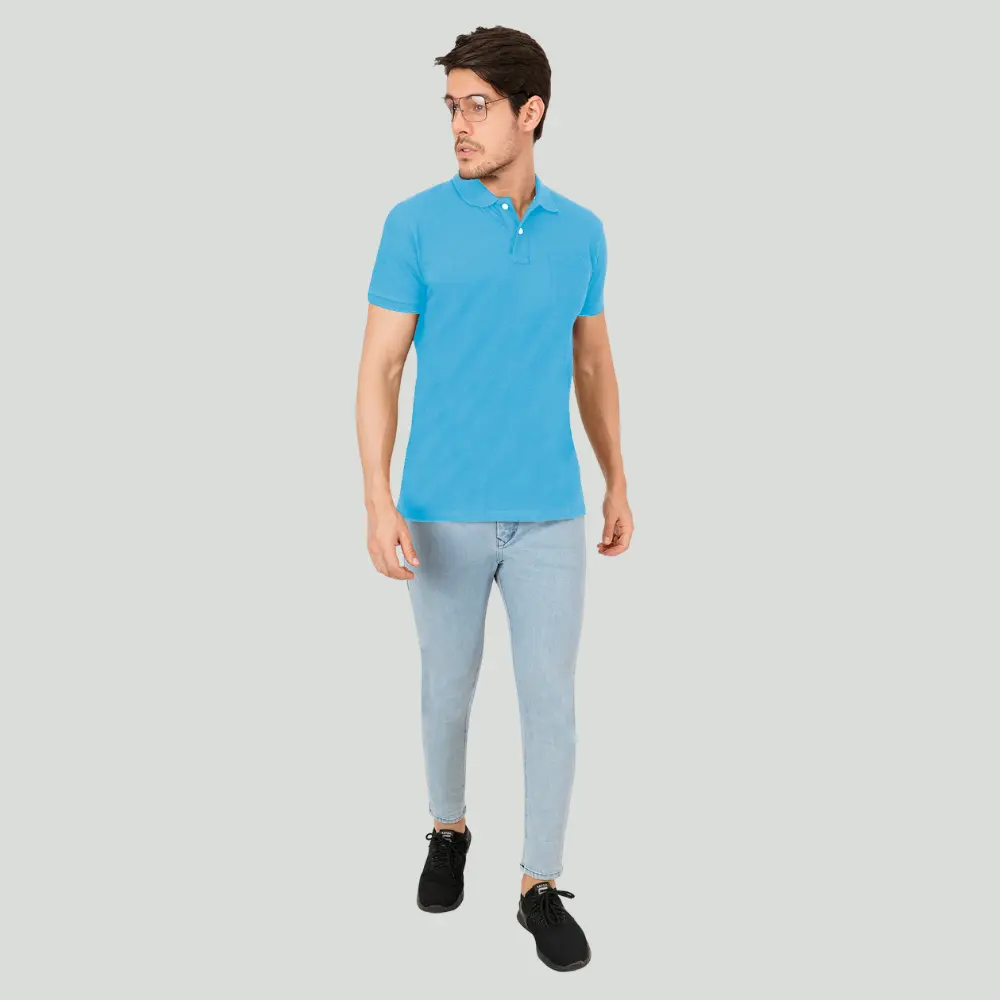 Ocean Blue Solid Polo Tshirt - Image 5