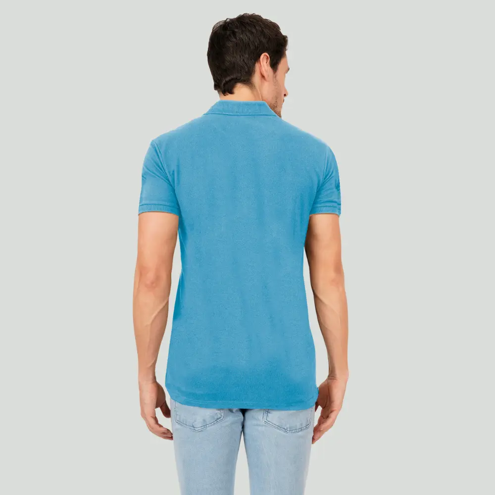 Ocean Blue Solid Polo Tshirt - Image 4