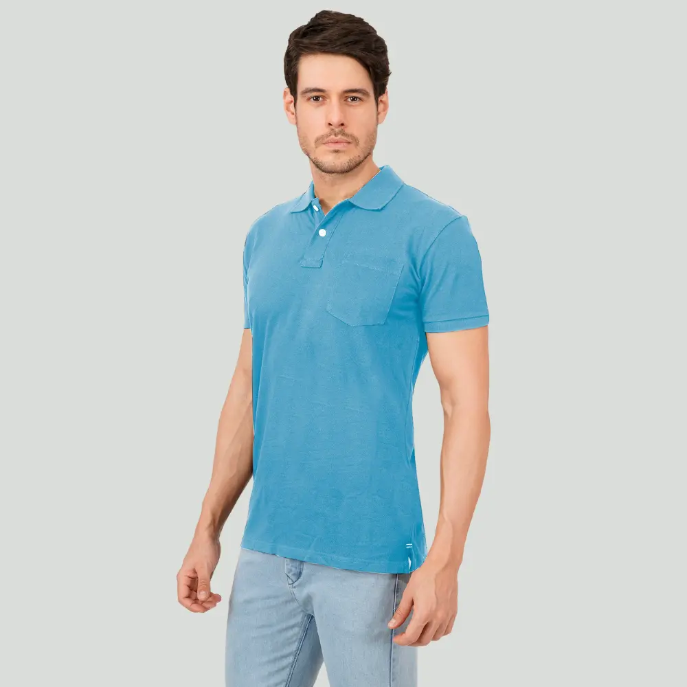Ocean Blue Solid Polo Tshirt - Image 3