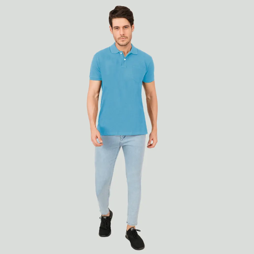 Ocean Blue Solid Polo Tshirt