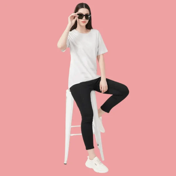 White HTR  Solid Women FreeSize Tees - Image 6