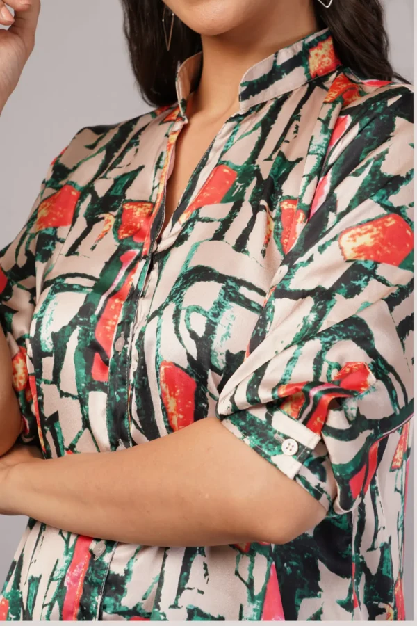 Abstract Print Women Shirt - Japanese Satin - Image 6