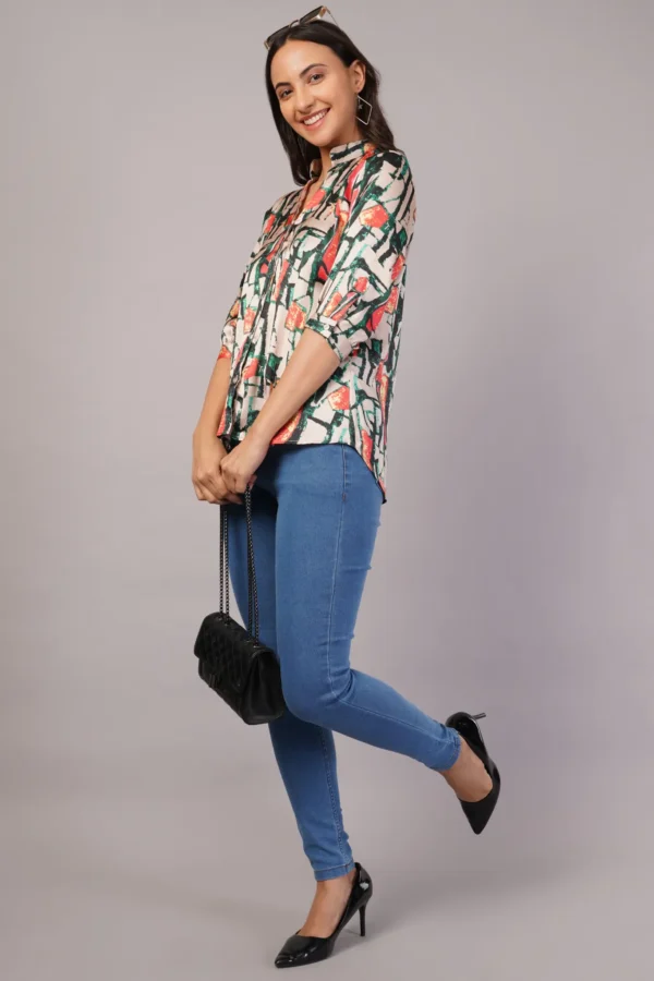 Abstract Print Women Shirt - Japanese Satin - Image 5