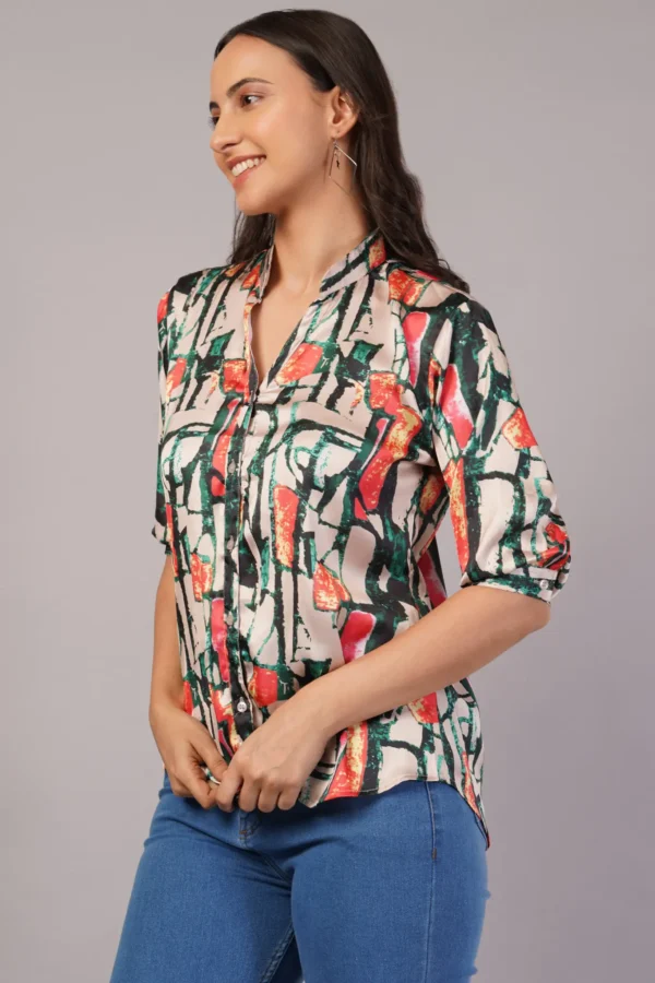 Abstract Print Women Shirt - Japanese Satin - Image 4