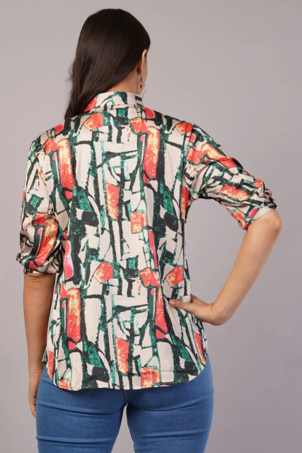 Abstract Print Women Shirt - Japanese Satin - Image 2