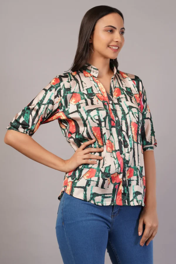 Abstract Print Women Shirt - Japanese Satin - Image 3