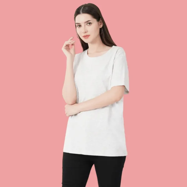 White HTR  Solid Women FreeSize Tees - Image 5