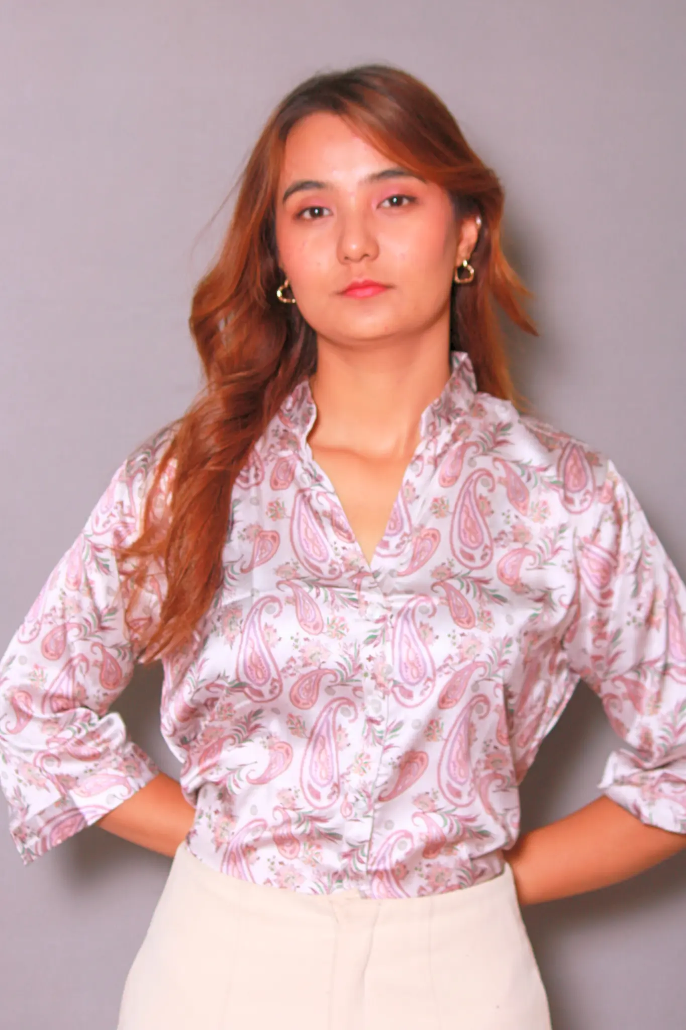 Paisley Printed Women Shirt-Japanese Satin