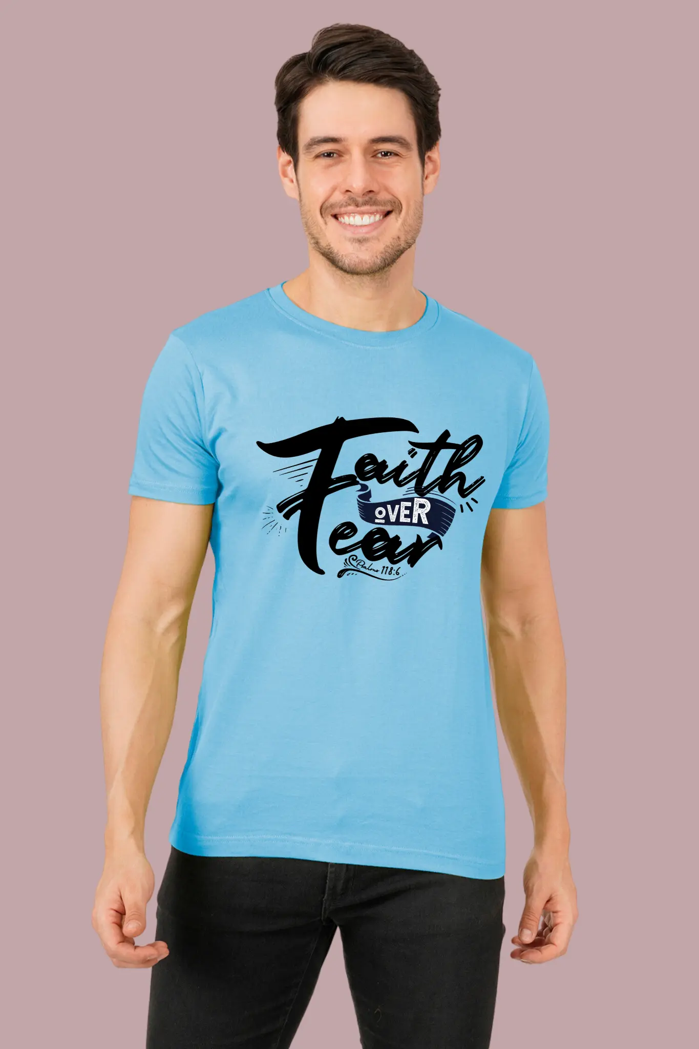 Faith over Fear Round Neck Tshirt RoyalBlue
