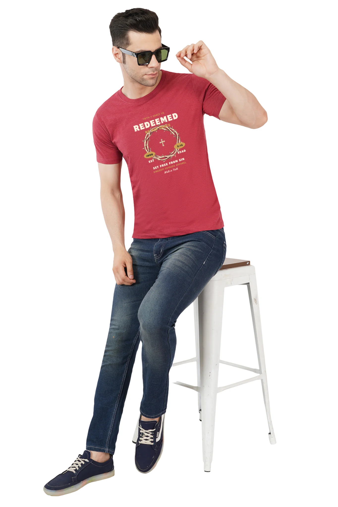 Redeemed by The Grace Tshirt Cardinal HTR - Image 3
