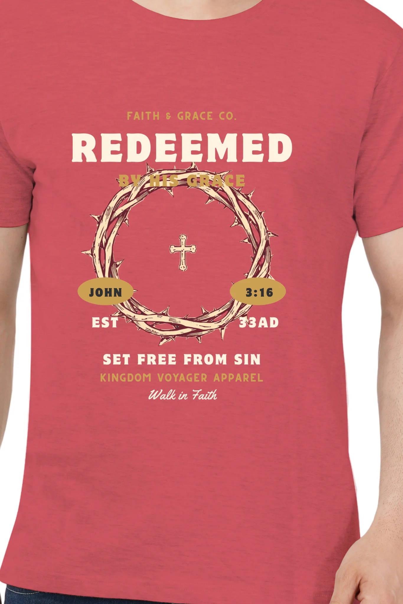 Redeemed by The Grace Tshirt Cardinal HTR - Image 2