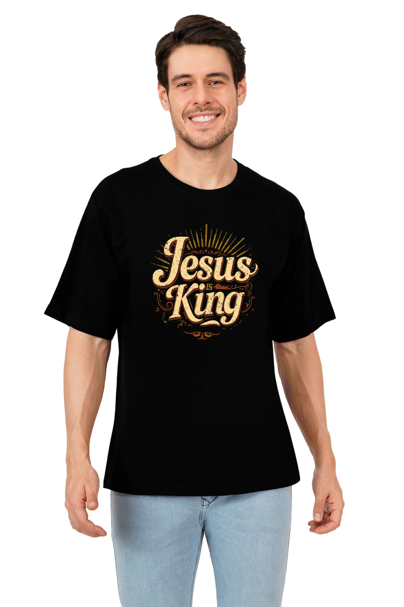 Jesus is The King Dropped Shoulder Tshirt Black