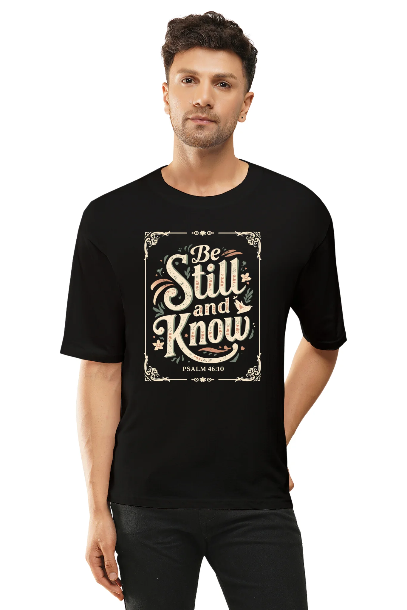 Be Still and Know Dropped Should Tshirt _ Black