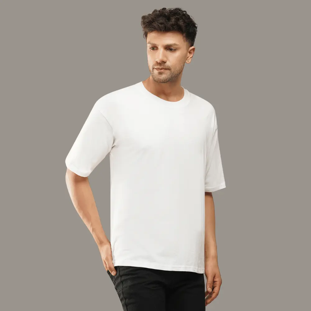 White Dropped Shoulder  Solid Tshirts
