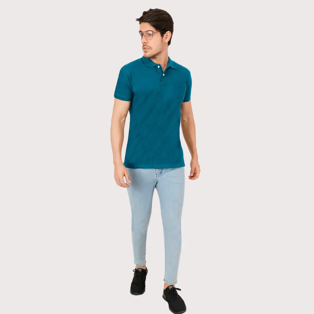 Petrol Blue Solid Polo Tshirts - Image 4