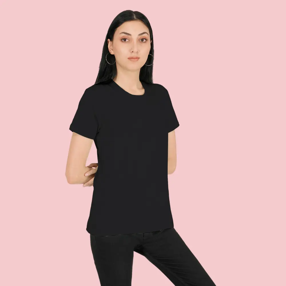 Black Solid Women Tshirt