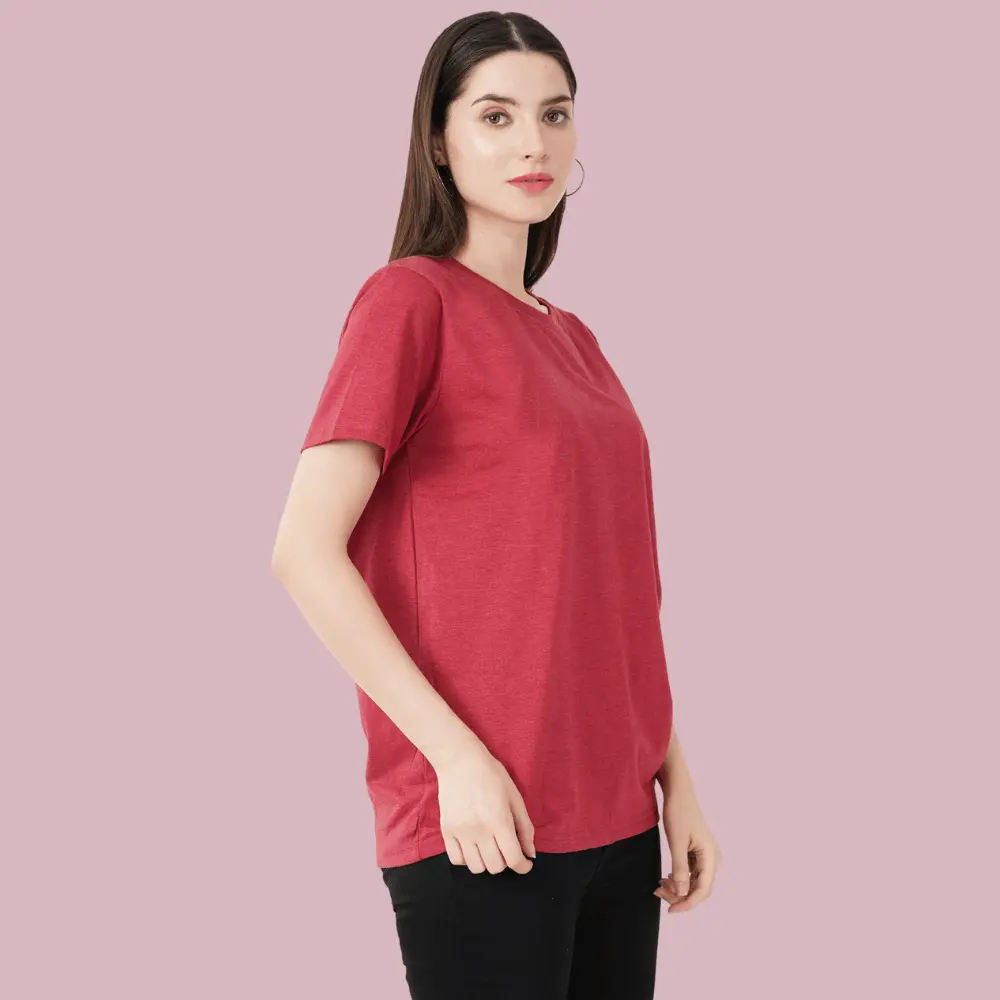 Cardinal HTR Solid Women FreeSize Tshirt