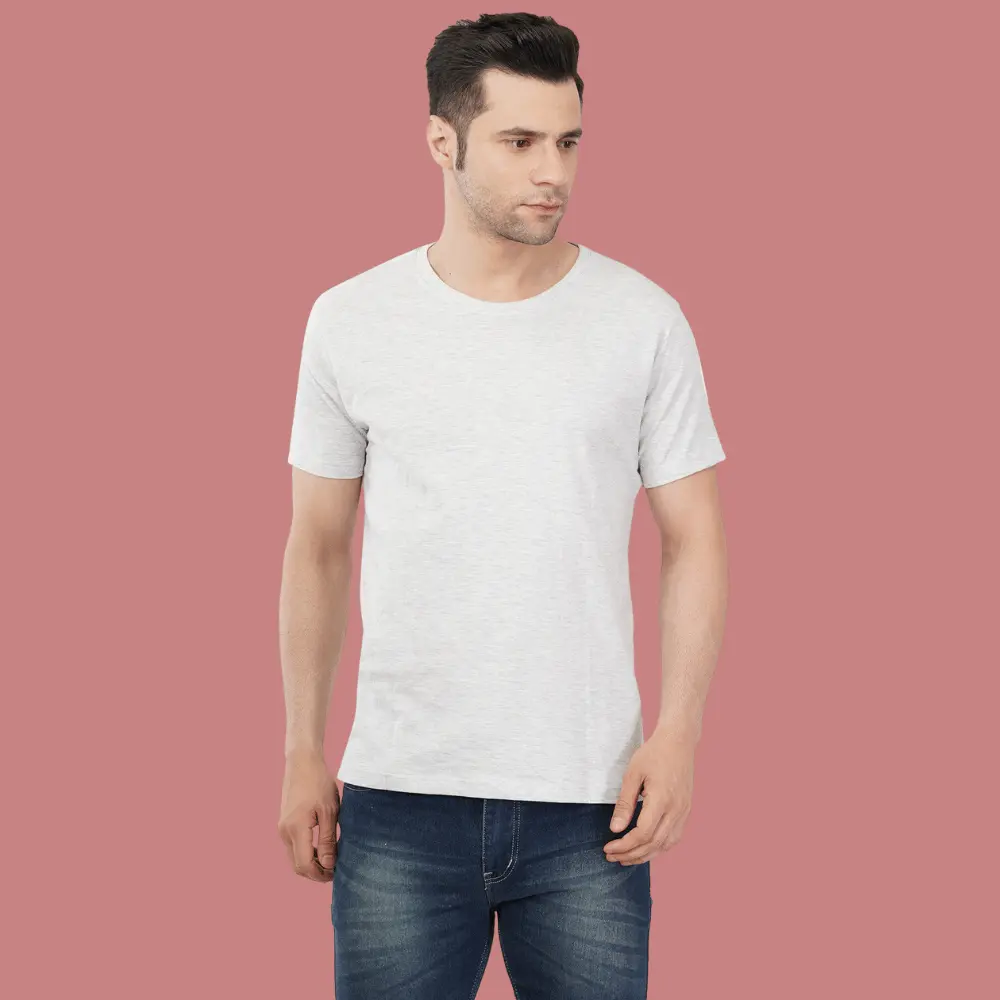 White HTR  Solid Round Neck - Image 2