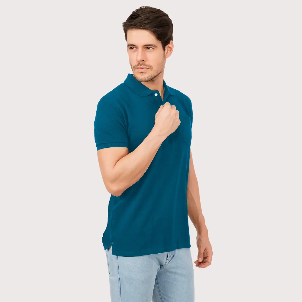 Petrol Blue Solid Polo Tshirts - Image 2