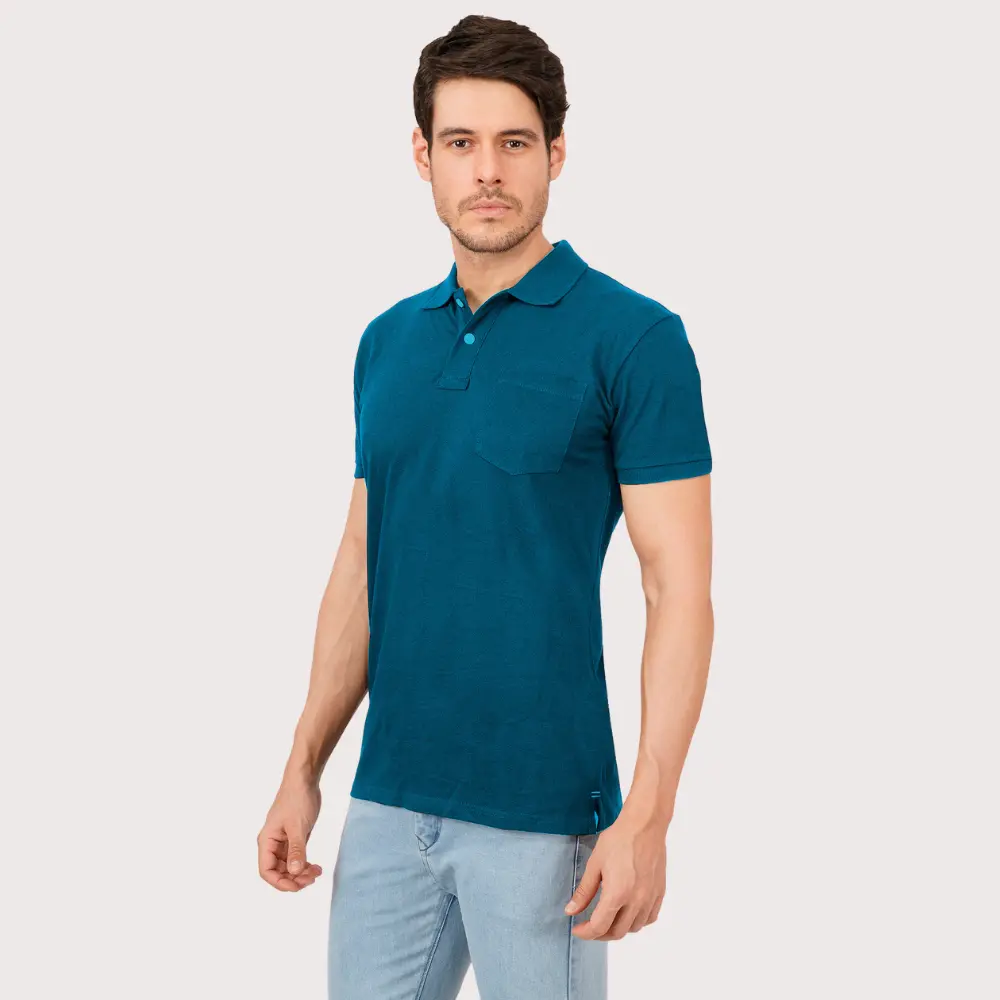 Petrol Blue Solid Polo Tshirts