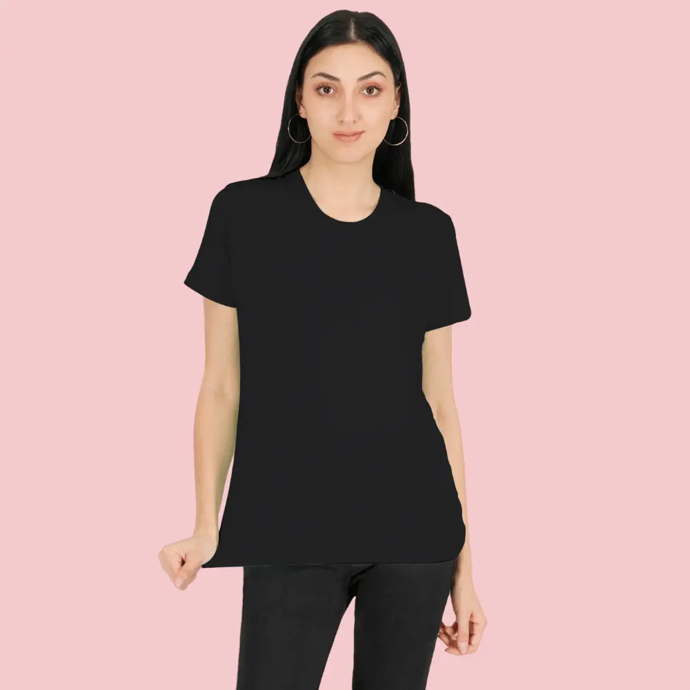 Black Solid Women Tshirt - Image 6