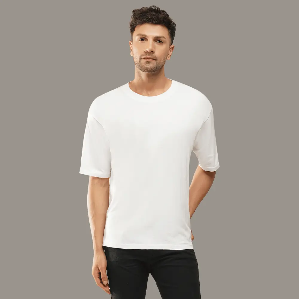 White Dropped Shoulder  Solid Tshirts - Image 5