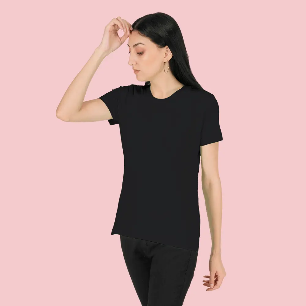 Black Solid Women Tshirt - Image 5