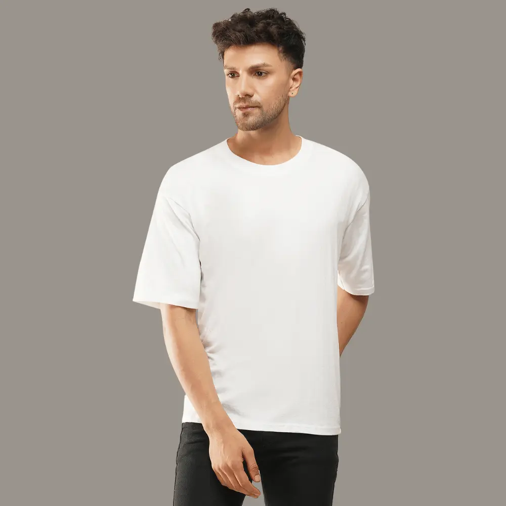 White Dropped Shoulder  Solid Tshirts - Image 4