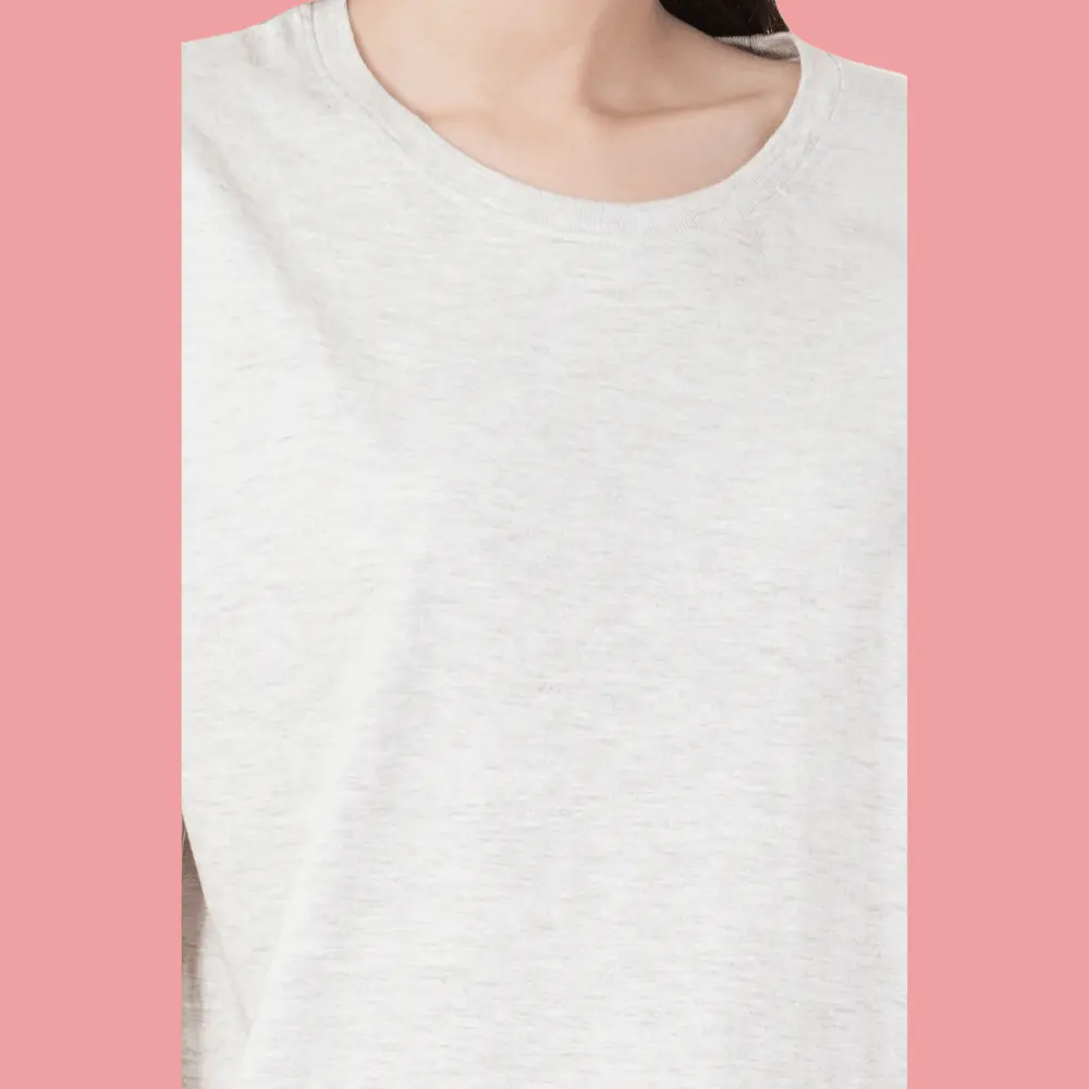White HTR  Solid Women FreeSize Tees - Image 3