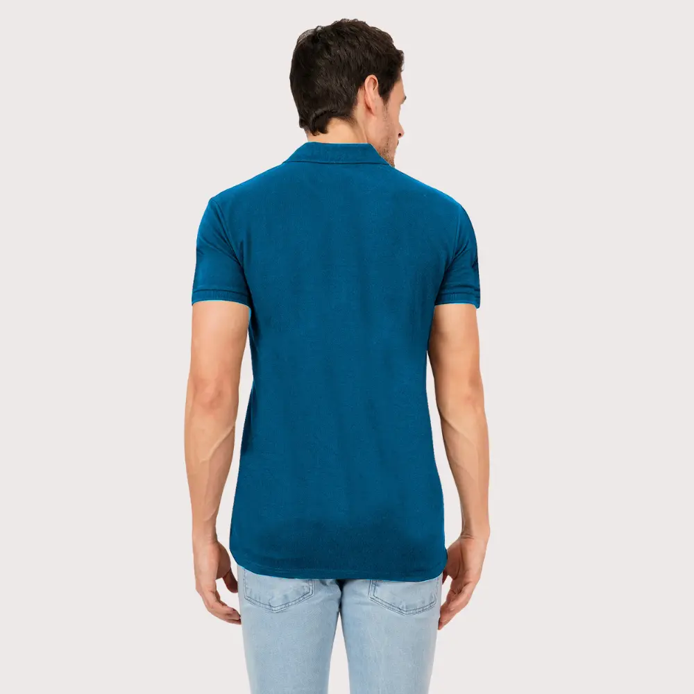 Petrol Blue Solid Polo Tshirts - Image 3