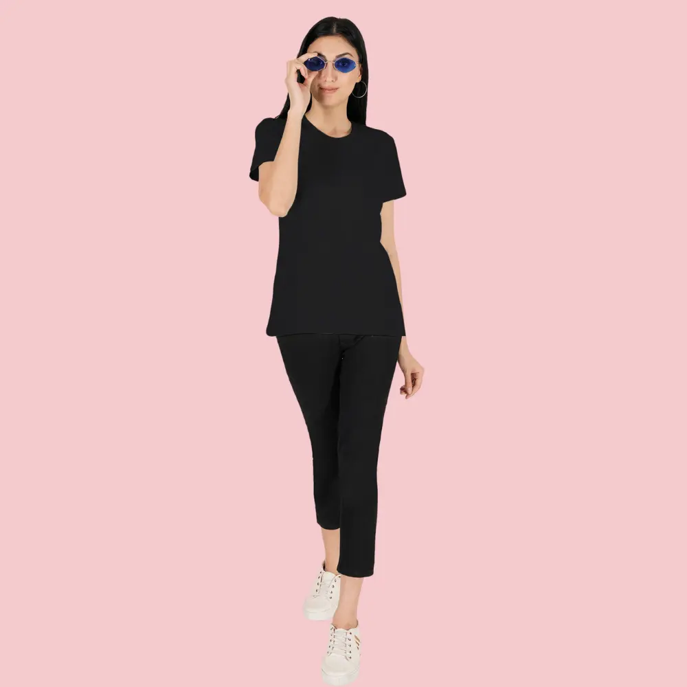 Black Solid Women Tshirt - Image 3